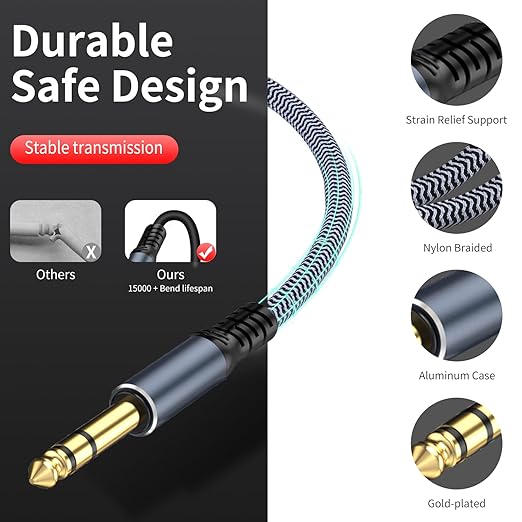 1/4" Male to Female Stereo Headphone Guitar Cable - 25ft Quarter Inch Extension