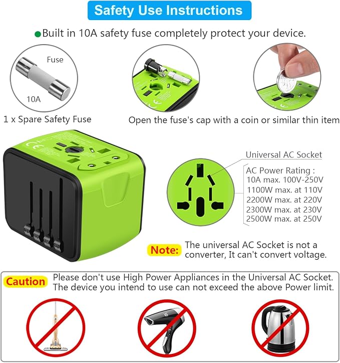 Travel Adapter Worldwide, Universal International Power Plug Adapter W/2.4A