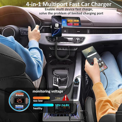 USB C Car Charger, 4-Port 65W Dual 12V USB-A & USB-C Car Phone Charger