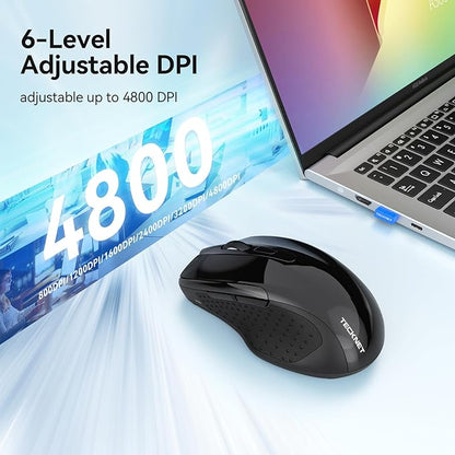 TECKNET Rechargeable Jiggler Wireless Mouse 4800 DPI Silent USB A & Bluetooth