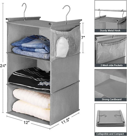 MAX Houser 3 Tier Shelf Hanging Closet Organizer, Space Saver, Closet Hanging