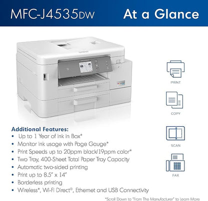 Brother MFC-J4535DW INKvestment -Tank All-in-One Color Inkjet Printer