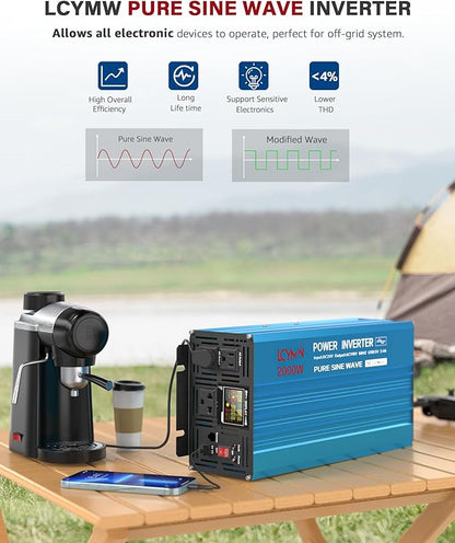 2000 Watt Inverter Pure Sine Wave DC 24V to 110V/120V AC Power Inverters
