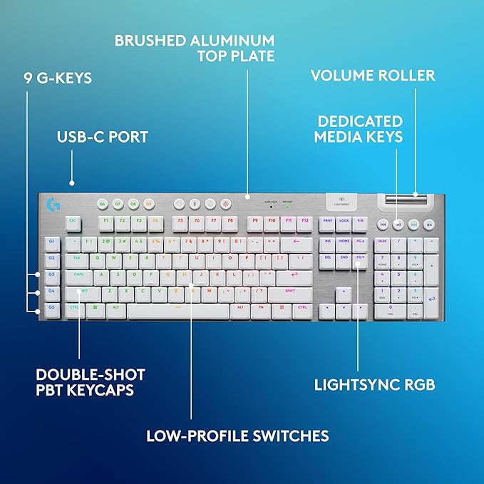 Logitech G915 X Lightspeed Wireless Mechanical Gaming Keyboard, Double-Shot PBT