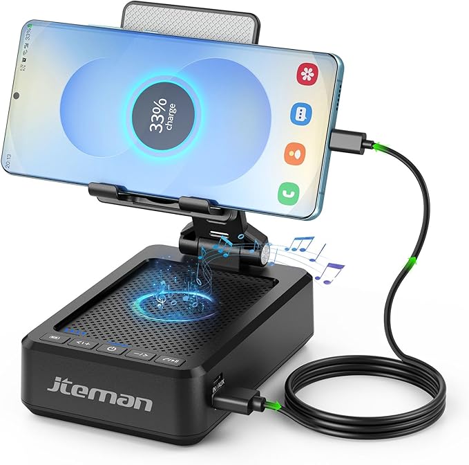JTEMAN Cell Phone Stand with Bluetooth Speaker and Charging Function, Birthday
