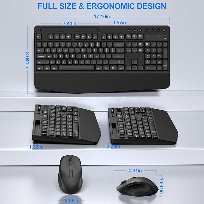 EDJO Wireless Keyboard and Mouse Combo, Full-Size Ergonomic Wireless Computer