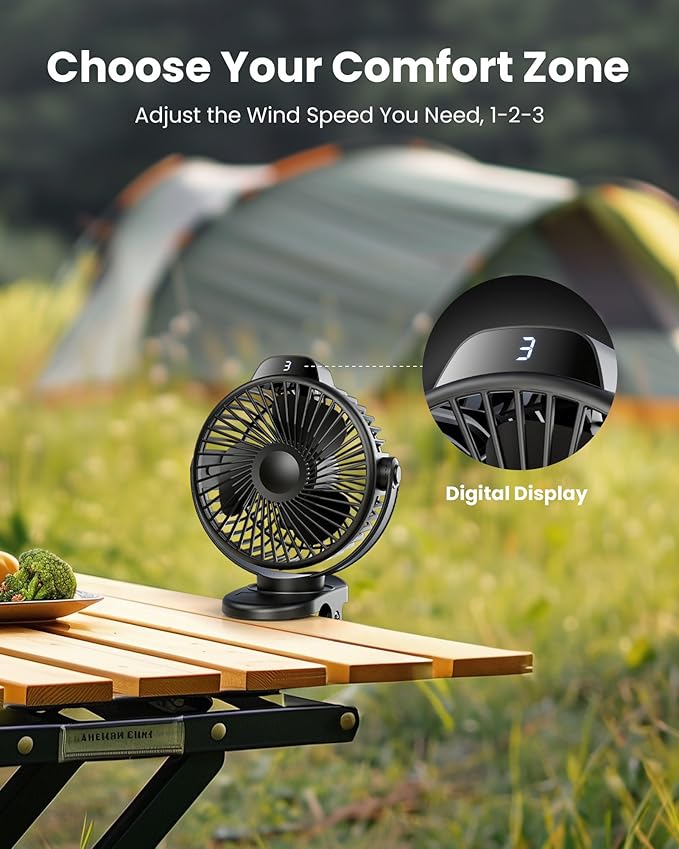 Koonie Portable Clip On Fan, Small USB Fan Battery Operated, 3 Speed