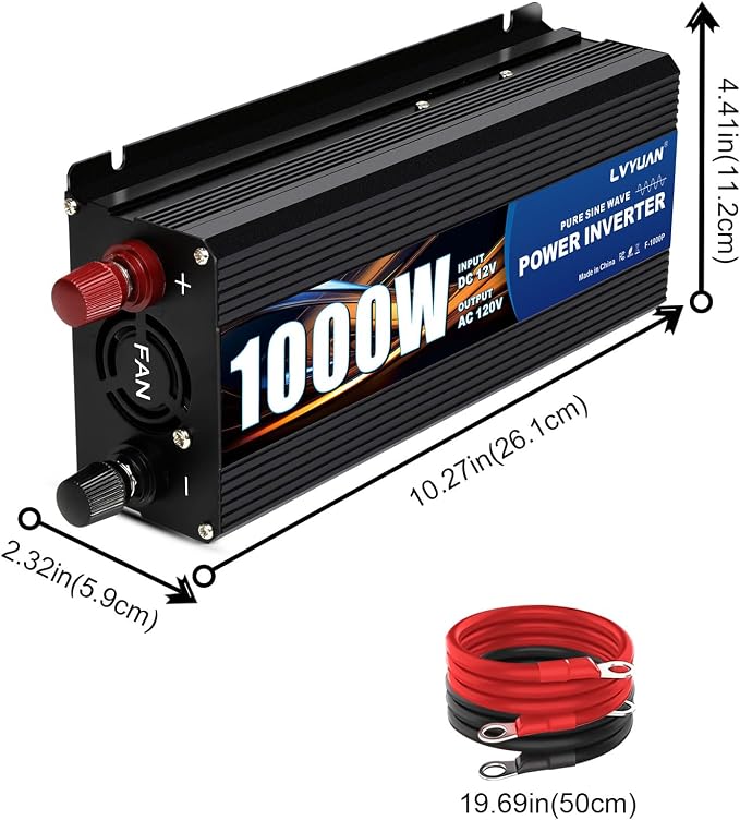 LVYUAN 1000 Watt Pure Sine Wave Power Inverter 12V to 110V/120V DC to AC