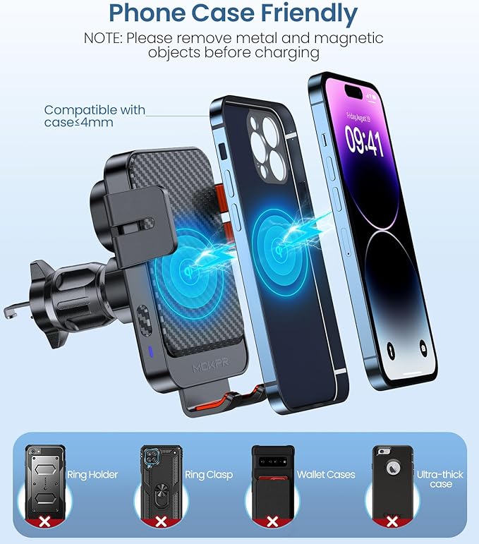 Wireless Car Charger, MOKPR 15W Fast Charging Auto-Clamping Car Mount