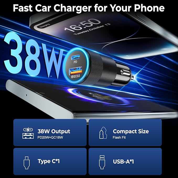 6 Pack USB C Car Charger, Ancekoy 38W Dual USB-C + USB-A Car Charger Adapter