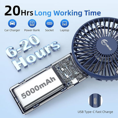 【SUPER THIN】 Portable Handheld Fan, 2025 Upgraded Strong Airflow, 20Hrs Runtime