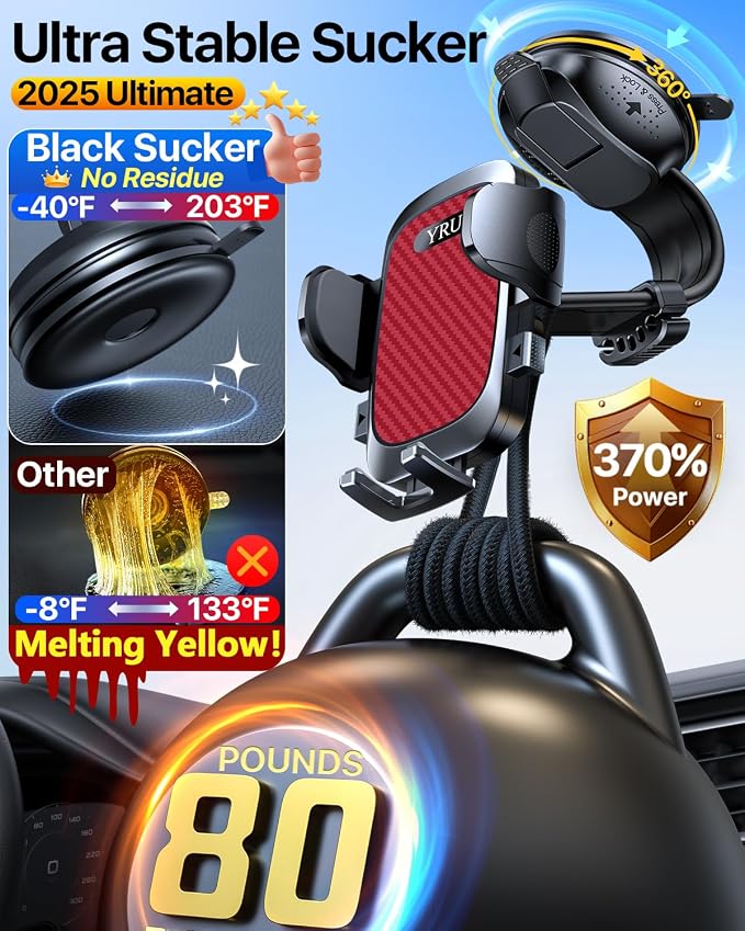 YRU Cell Phone Automobile Cradles Dashboard Windshield Pickup Truck Phone Mount
