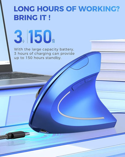 Lekvey Ergonomic Mouse, Vertical Wireless Mouse Rechargeable 2.4G USB Optical