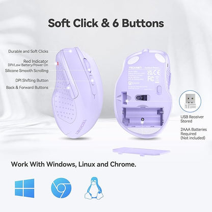 TECKNET Wireless Mouse, 2.4G Ergonomic Optical Mouse, Computer Mouse