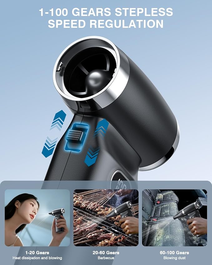 Electric Compressed Air Duster Cordless: 60 MPH High Wind Speed Mini Air Blower