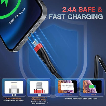 OIITH Apple MFi Certified iPhone Charger Cable 3 Pack 10 Ft, Extra Long