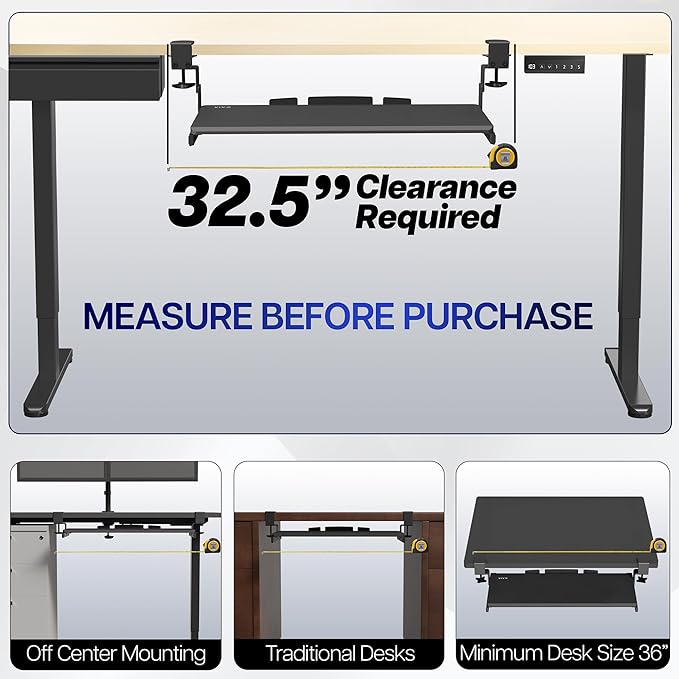VIVO Large Height Adjustable Under Desk Keyboard Tray, C-clamp Mount System