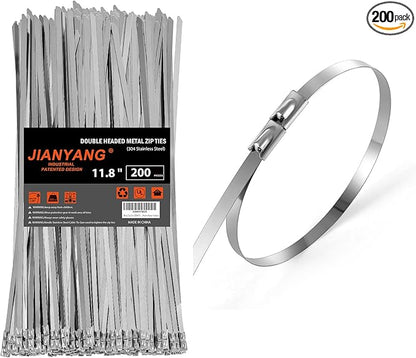 Metal Zip Ties, 304 Stainless Steel, 300 LBS Heavy Duty Double Headed