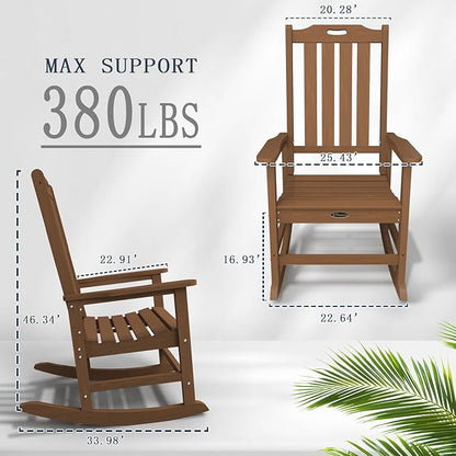 Oversized Rocking Chair Set of 4, Outdoor Rocking Chair for Adults, All Weather Resistant Porch Rocker for Lawn Garden, Wood