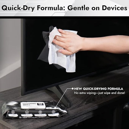 Air Jungles Electronic Wipes Screen Cleaning 70 Count, Quick Dry, Extra Large