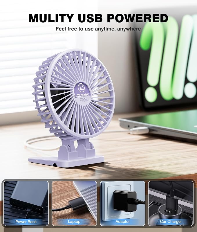 JZCreater USB Desk Fan, Mini Fan Portable, 3 Speeds Desktop Table Cooling Fan