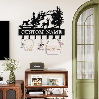 Personalized Deer Key Holder Wall Mount, Custom Metal Key Rack Key Holder