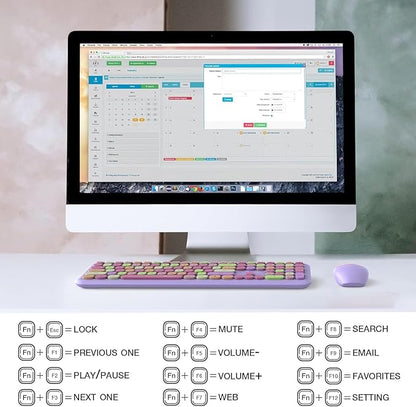 KNOWSQT Wireless Keyboard and Mouse Combo, Pale Purple Full-Sized 2.4G Silent