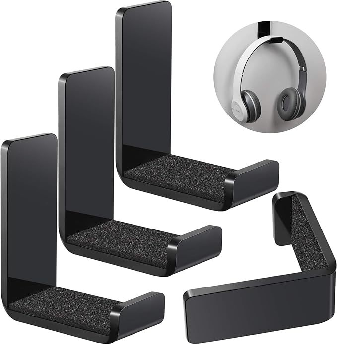 Weewooday 4 Pieces Headphone Hanger Holder Desk Adhesive Headphone Hook Wall