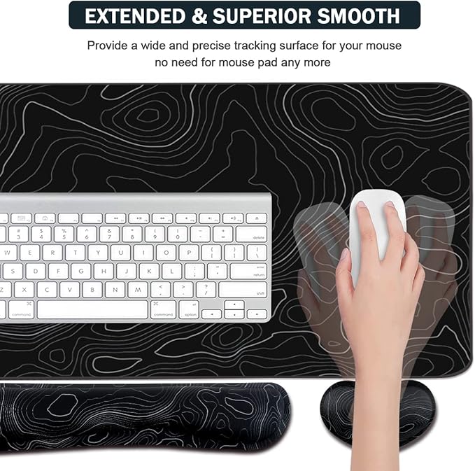 Topographic Mouse Pad Set, Extended Mouse Pad+Keyboard Wrist Rest, Memory Foam