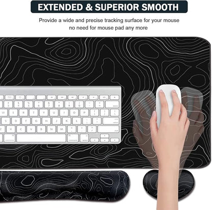 Topographic Mouse Pad Set, Extended Mouse Pad+Keyboard Wrist Rest, Memory Foam