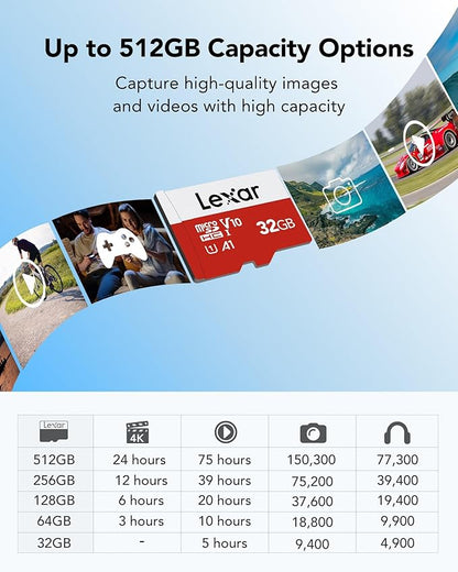 Lexar E-Series 32GB Micro SD Card, microSDHC UHS-I Flash Memory Card
