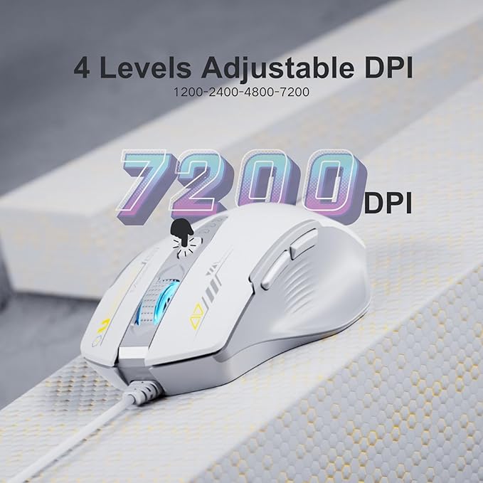 Wired Mouse, 4 Levels Adjustable DPI, 6 Programmable Buttons, Ergonomic