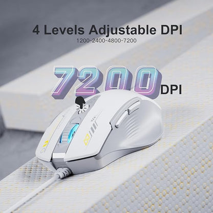 Wired Mouse, 4 Levels Adjustable DPI, 6 Programmable Buttons, Ergonomic