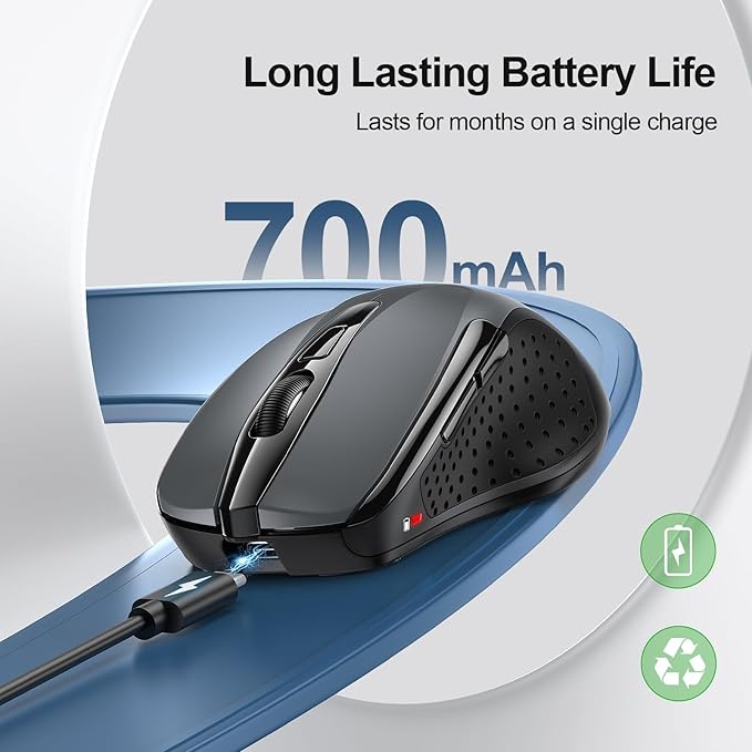 TECKNET Wireless Mouse Rechargeable 4800 DPI Silent USB A & Bluetooth Mouse 6