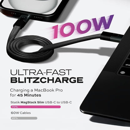 Statik MagStack USB C to USB C Cable, Magnetic Anti Tangle Flat Type C Charger