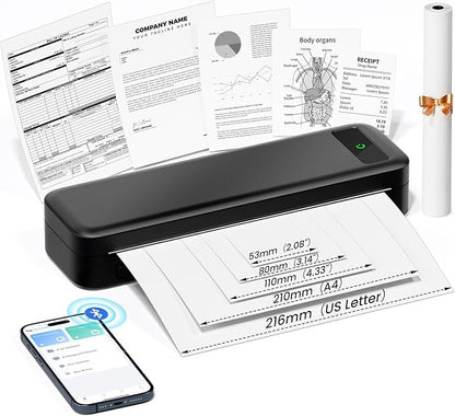 Portable Printers Wireless for Travel, Inkless Thermal Printer, Small Bluetooth