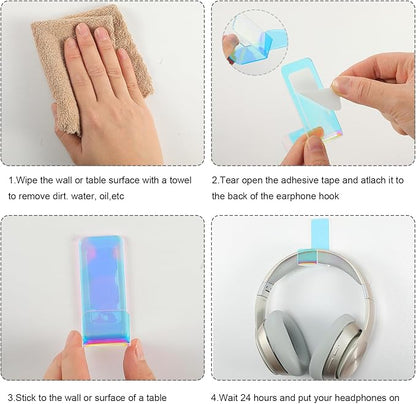 Weewooday 4 Pieces Headphone Hanger Holder Desk Adhesive Headphone Hook Wall