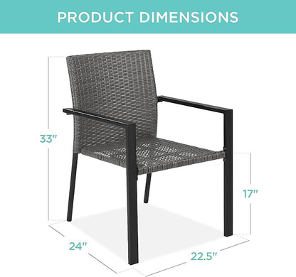 Best Choice Products Set of 2 Stackable Outdoor Wicker Dining Chairs All-Weather Firepit Armchair w/Armrests, Steel Frame for Patio, Deck, Garden, Yard - Gray