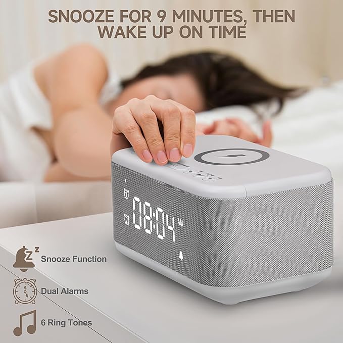 Alarm Clock Speaker Wireless Charger, Digital Alarm Clocks Bedrooms Bluetooth