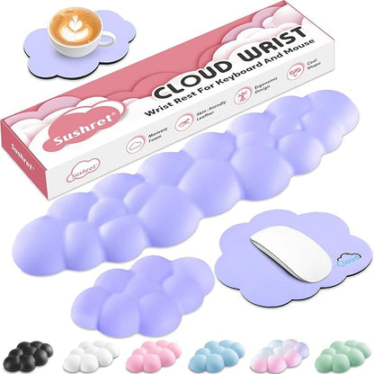 Cloud Wrist Rest for Computer Keyboard, 4-in-1 Memory Foam Leather Cloud