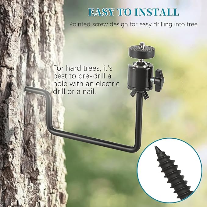 Trail Camera Mount, Hunting Accessories, 360° Adjustable Tree Screw Mounting
