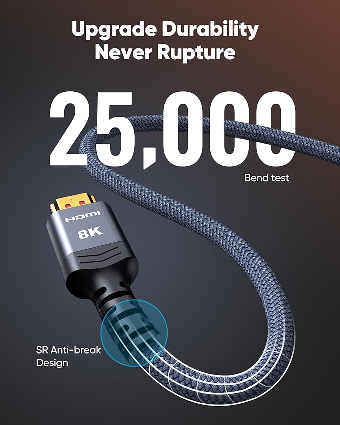 Highwings Long 8K HDMI Cable 25FT 48Gbps, 2.1 High Speed Gaming Cord 4K@120Hz