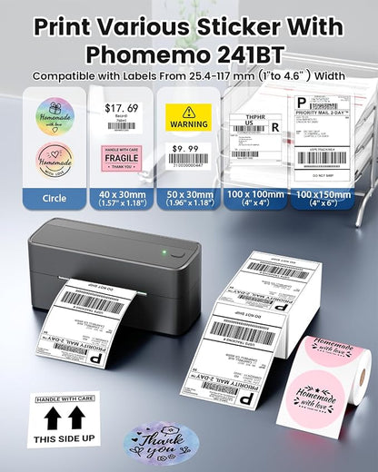 Phomemo Bluetooth Shipping Label Printer, 241BT 4X6 Wireless Thermal Printer