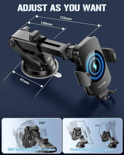 Wireless Car Charger, Fast Charging Phone Holder 3 in 1 Phone Mount Auto