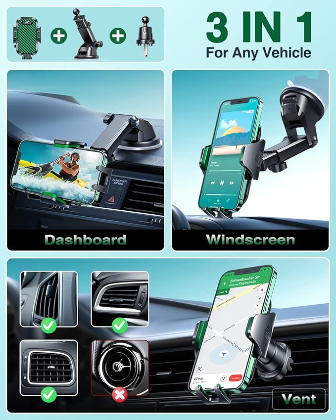 VANMASS True Military-Grade Car Phone Holder Strongest Suction & Clip Cell