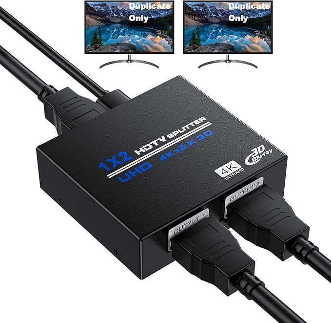 HDMI Splitter 1 in 2 Out 4K, 1x2 Powered HDMI Multi-Port Adapter