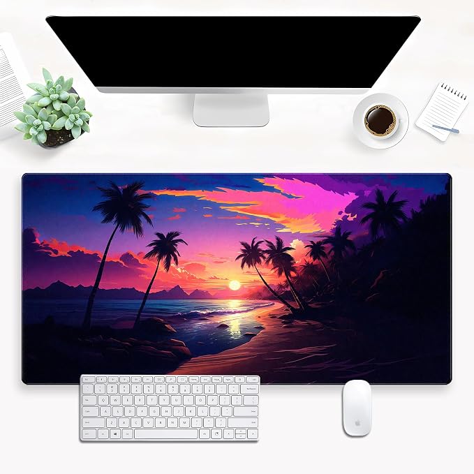 Sunset Beach Gaming Mouse Pad for Desk, Fantasy Ocean Art Desk mat Extended
