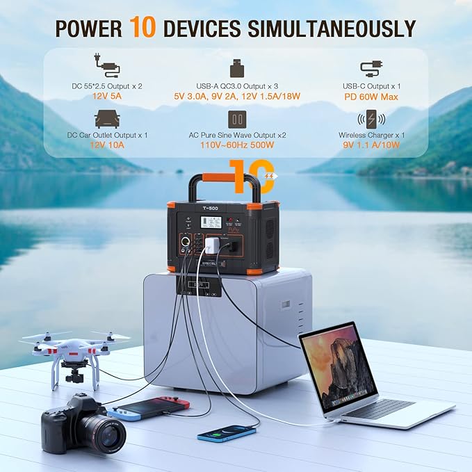 500W Portable Power Station, GRECELL Solar Generator 519Wh Lithium Battery