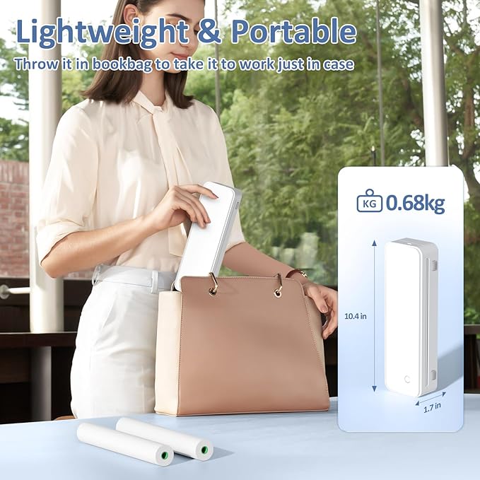 Inkless Portable Printer for Travel, Wireless Thermal Printer Supports 8.5 x 11