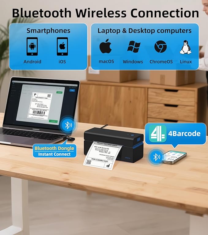ORGSTA Bluetooth Thermal Shipping Label Printer T001-Plus Wireless 4x6 Shipping